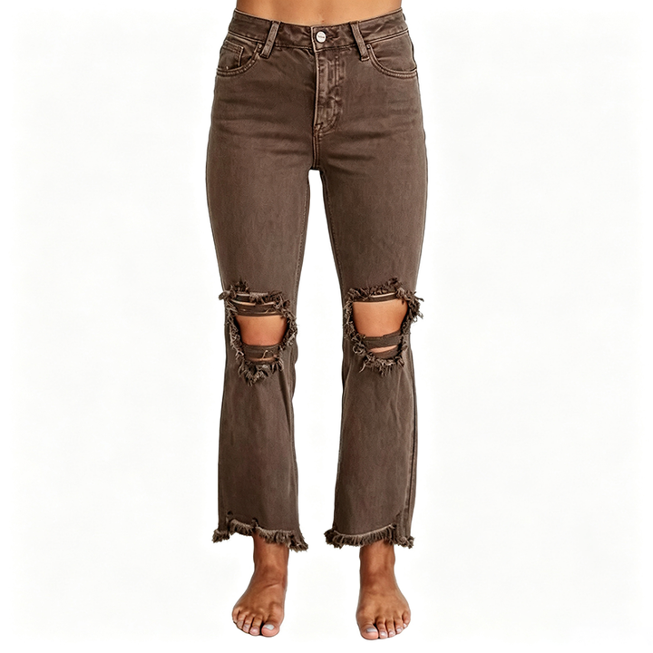 High Waist Ripped Flare Jeans