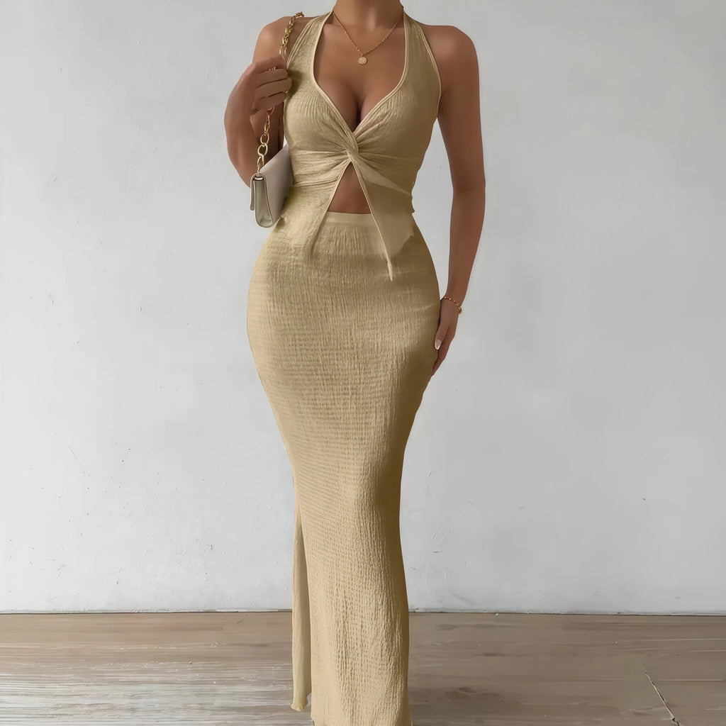 Elegant Halter Midi Skirt Set