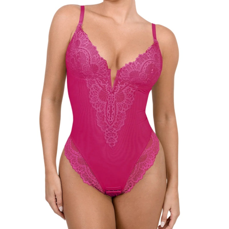 Lace Cutout Sexy Shaping Bodysuit Plus