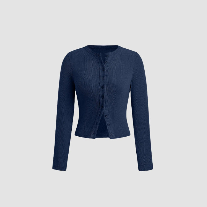 Solid Color Crew Neck Cropped Cardigan
