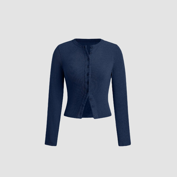 Solid Color Crew Neck Cropped Cardigan