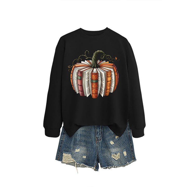 Pumpkin Book Pattern Casual Sweatshirt