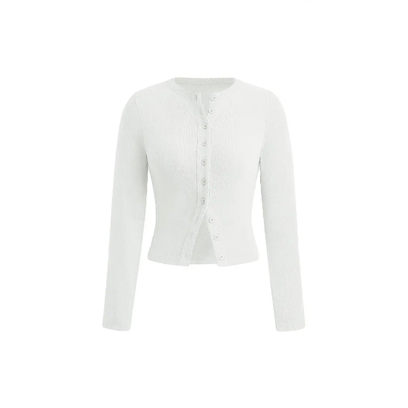Solid Color Crew Neck Cropped Cardigan
