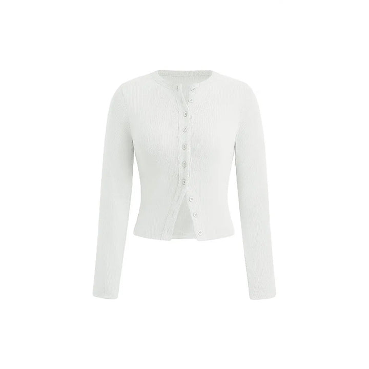 Solid Color Crew Neck Cropped Cardigan