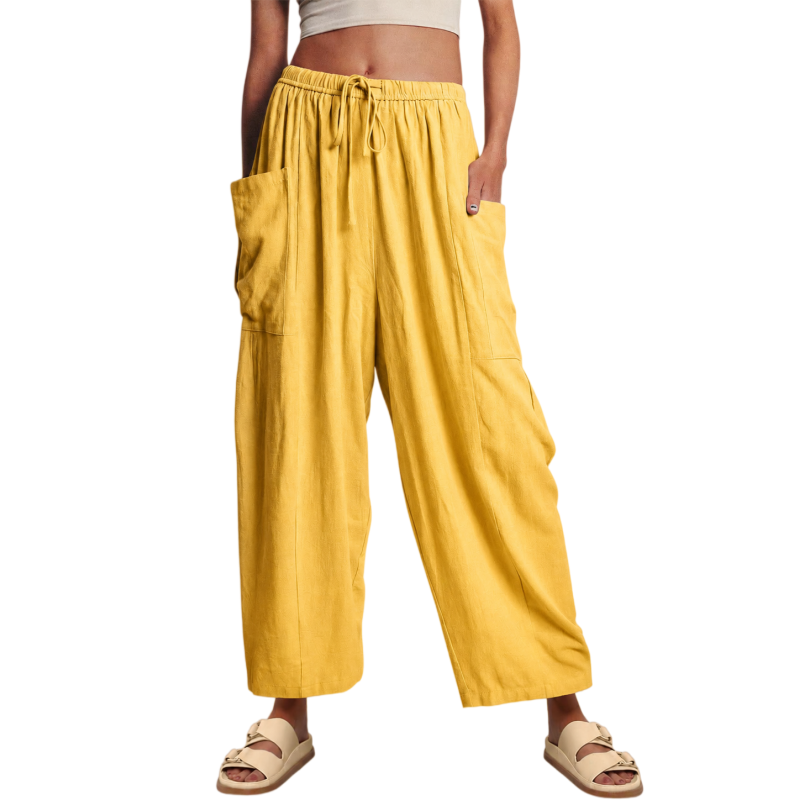 Pleated Mid Rise Elastic Waist Cropped Pants