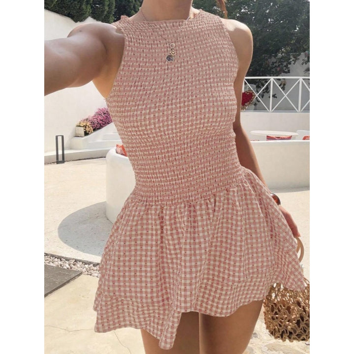 Sleeveless Plaid Asym Bodycon Dress