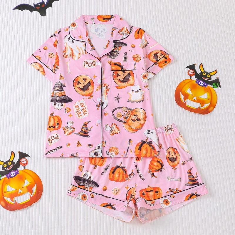 Halloween Button Shorts Pajama Set