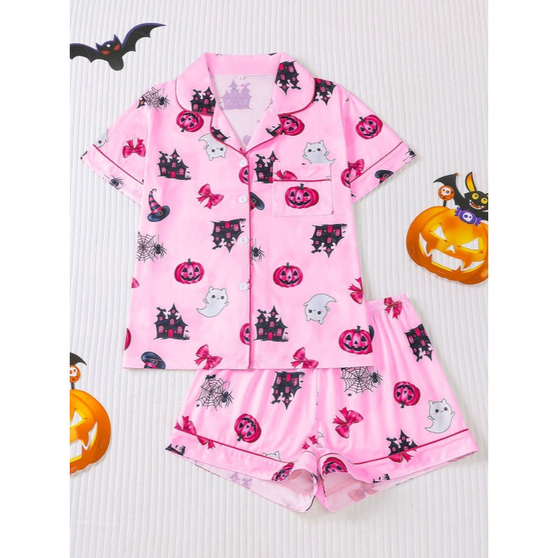 Halloween Button Shorts Pajama Set