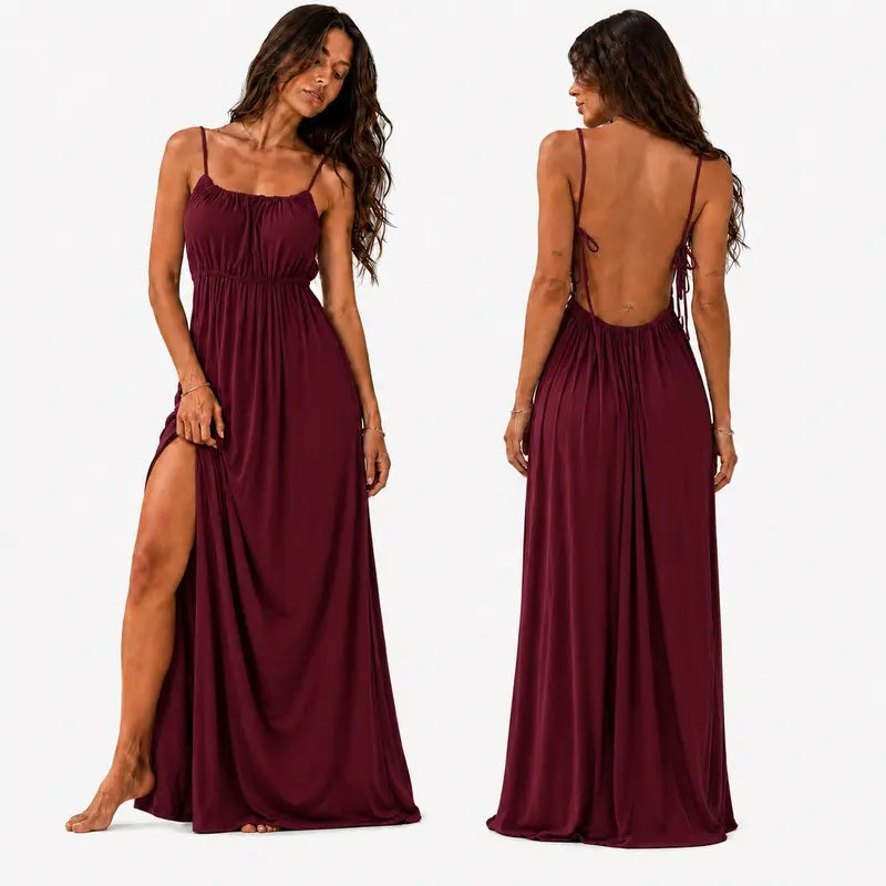 French Drawstring Loose Cami Maxi Dress
