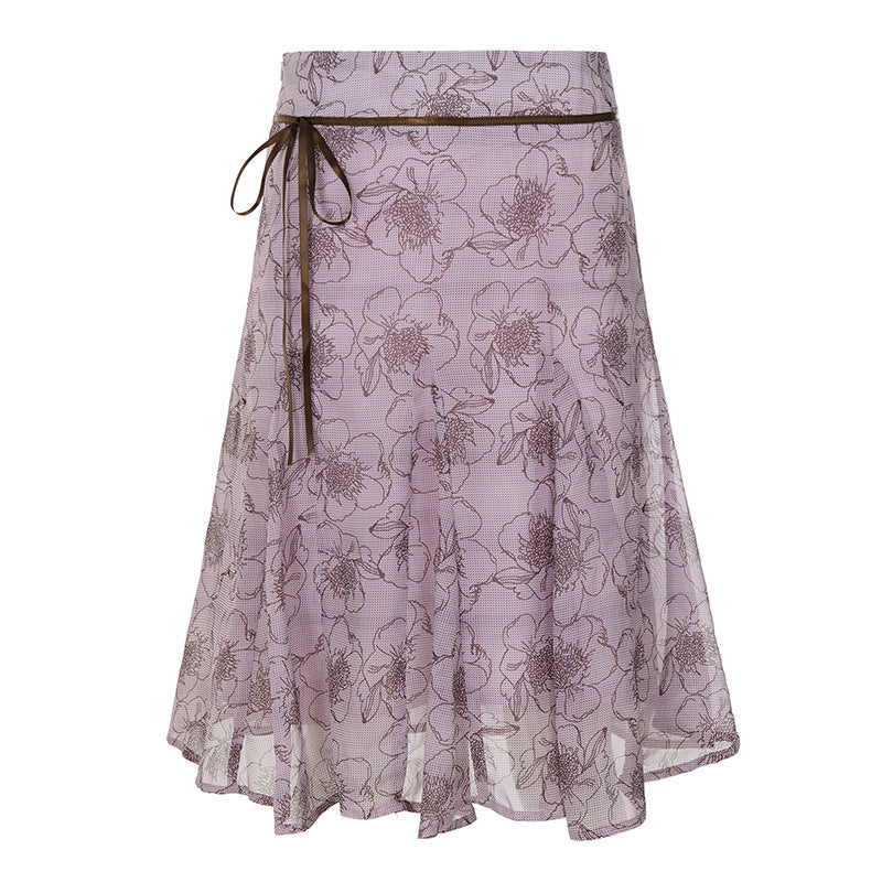 Vintage Floral Mesh Midi Skirt