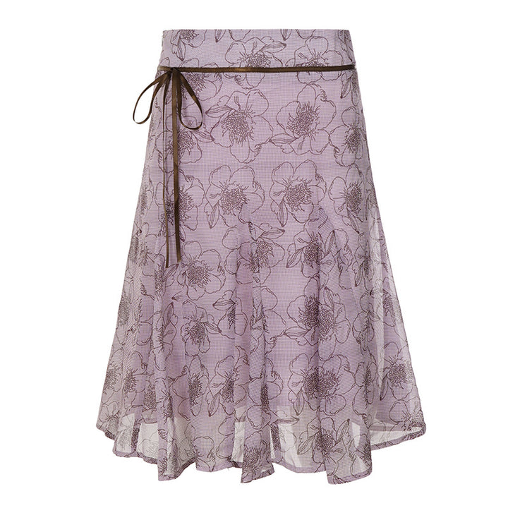 Vintage Floral Mesh Midi Skirt