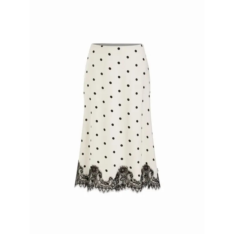 Polka Dot Lace Trim Midi Skirt