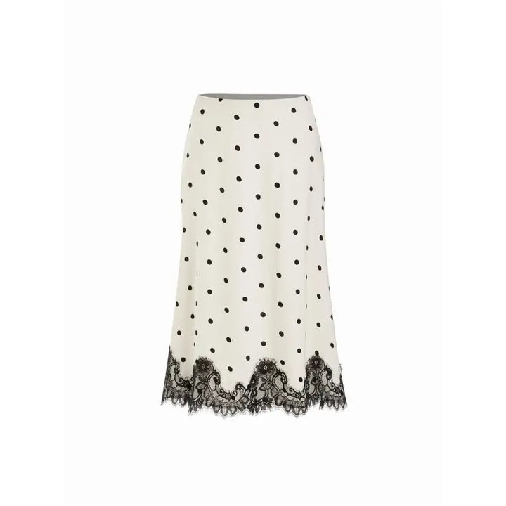 Polka Dot Lace Trim Midi Skirt