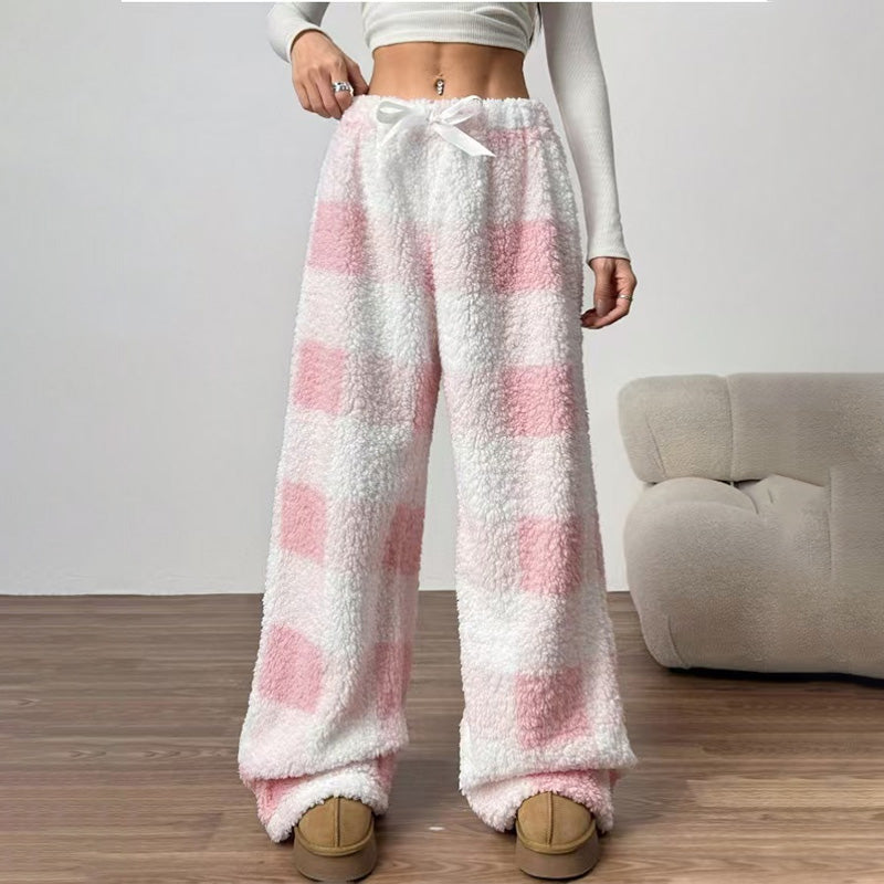 Ladies Drawstring Plaid Casual Trousers