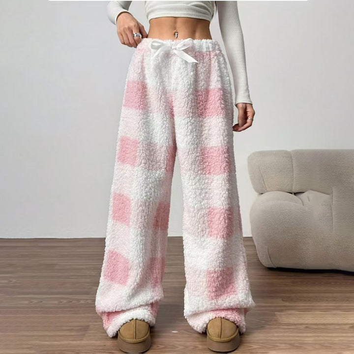 Ladies Drawstring Plaid Casual Trousers