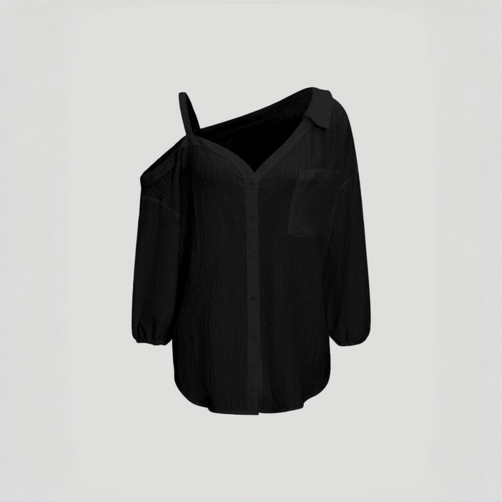 Asym Cold Shoulder Button Blouse