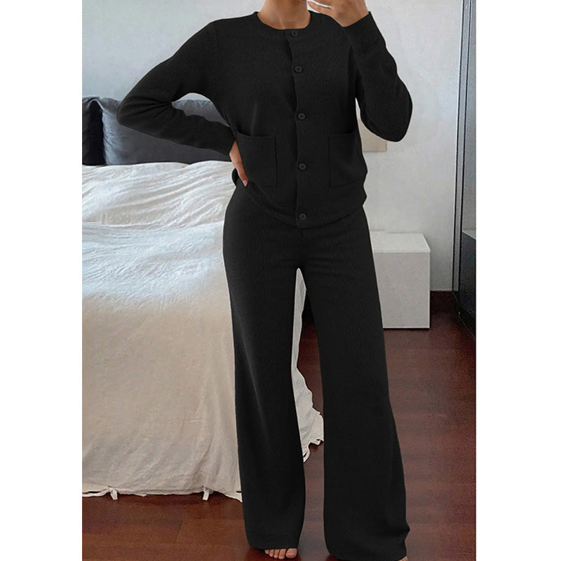 Knit Cardigan Wide Leg Pants Set