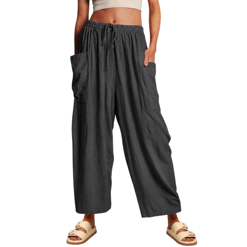 Pleated Mid Rise Elastic Waist Cropped Pants