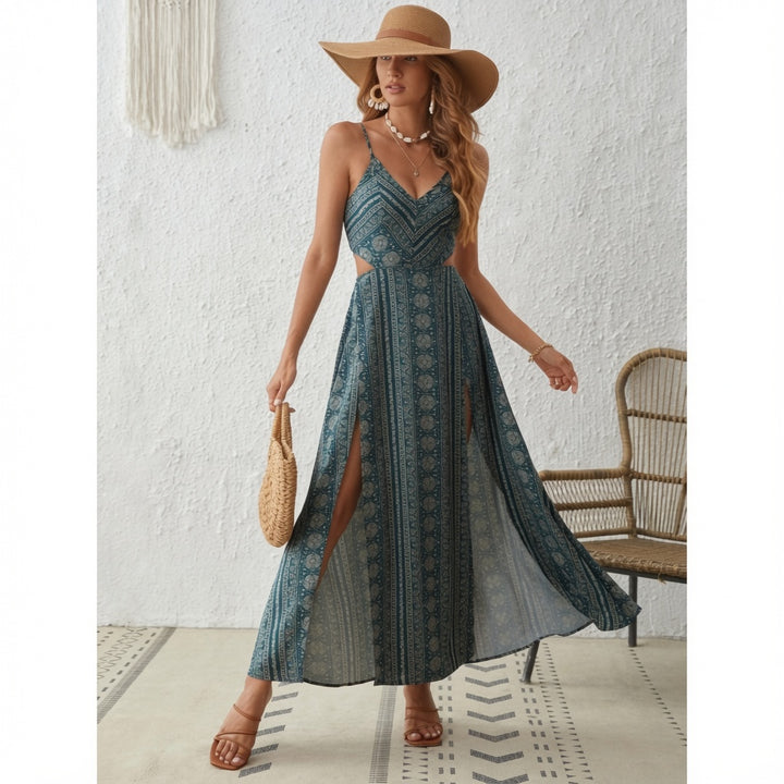 Boho Smocked High Slit Maxi Dress
