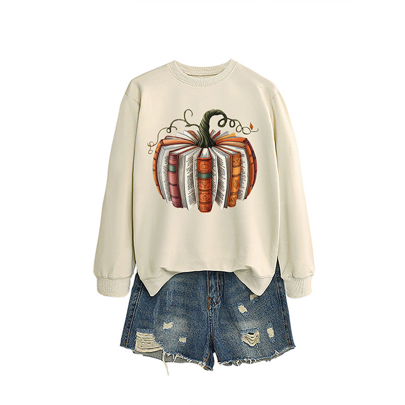 Pumpkin Book Pattern Casual Sweatshirt