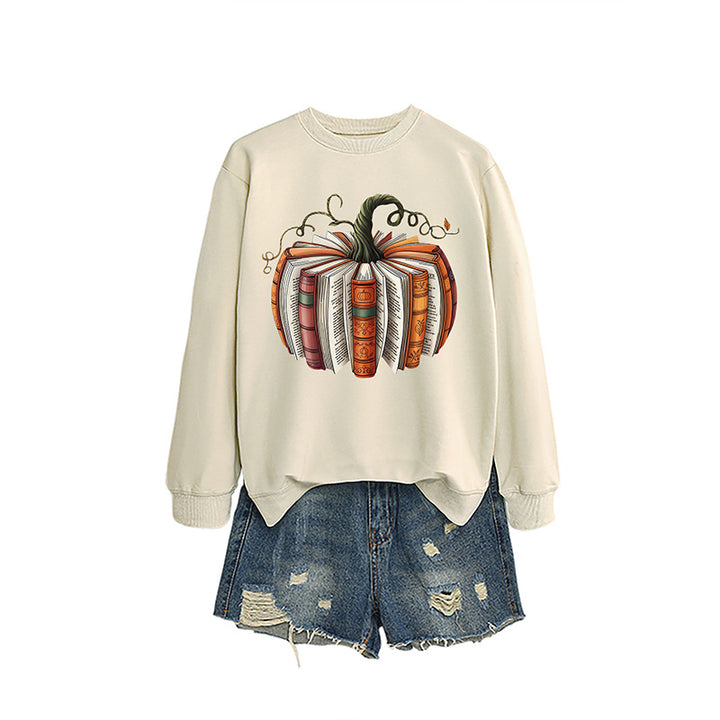 Pumpkin Book Pattern Casual Sweatshirt