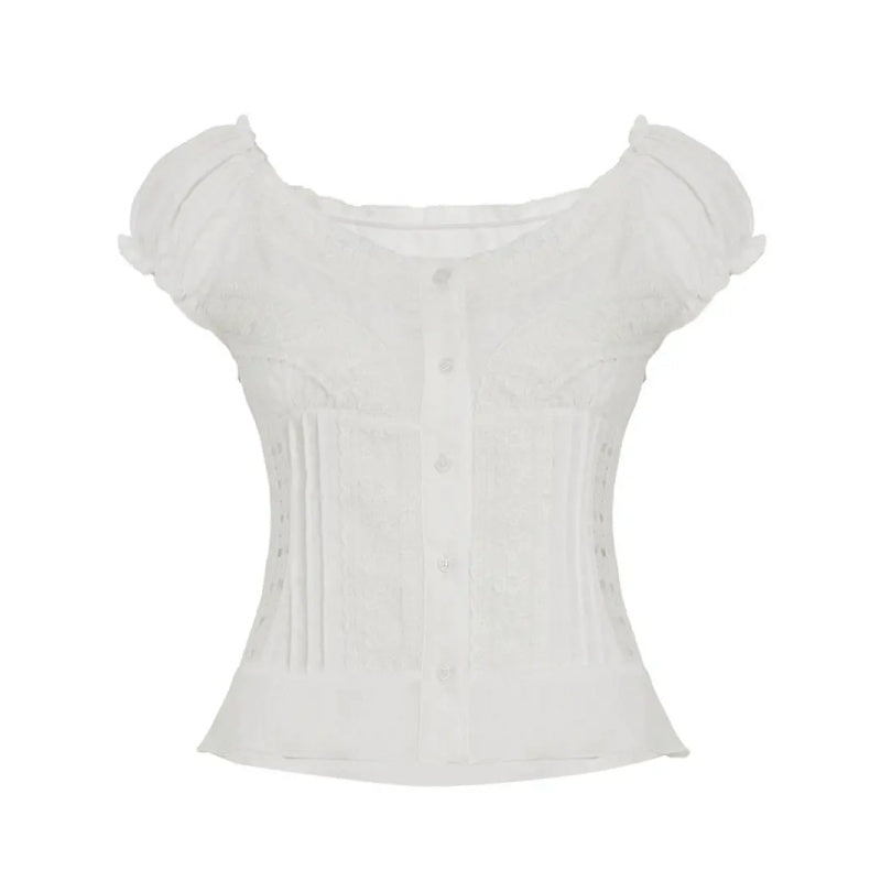 Lace Puff Sleeve Corset Style Top
