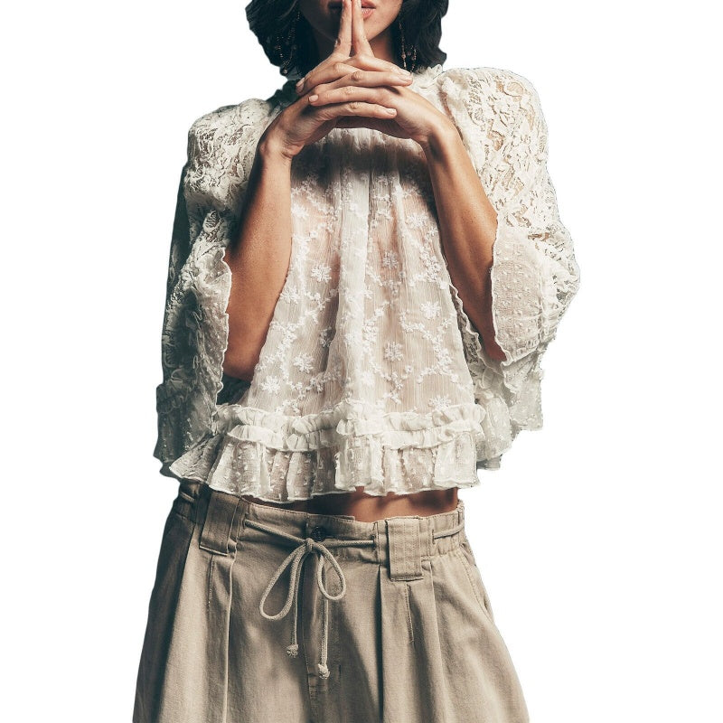 Lace Sheer Shrug Top For Women