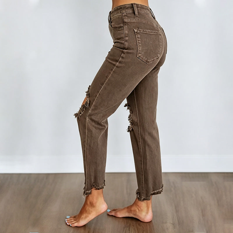 High Waist Ripped Flare Jeans