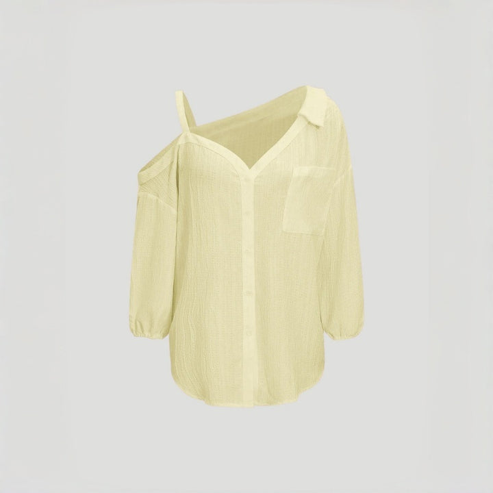 Asym Cold Shoulder Button Blouse