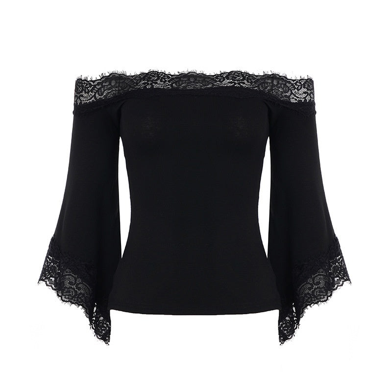 Off Shoulder Lace Flare Sleeve Top