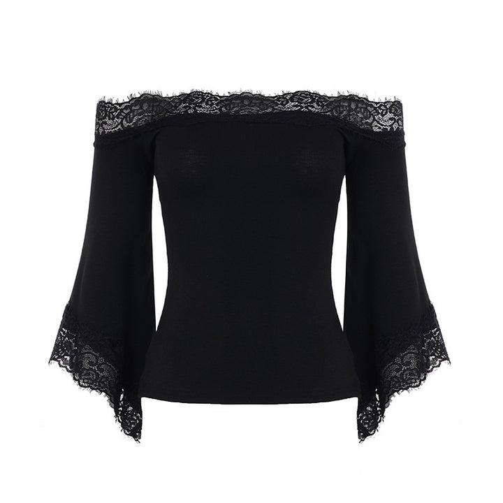 Off Shoulder Lace Flare Sleeve Top