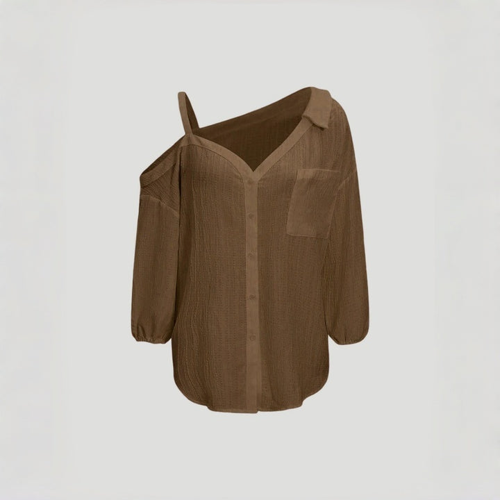 Asym Cold Shoulder Button Blouse