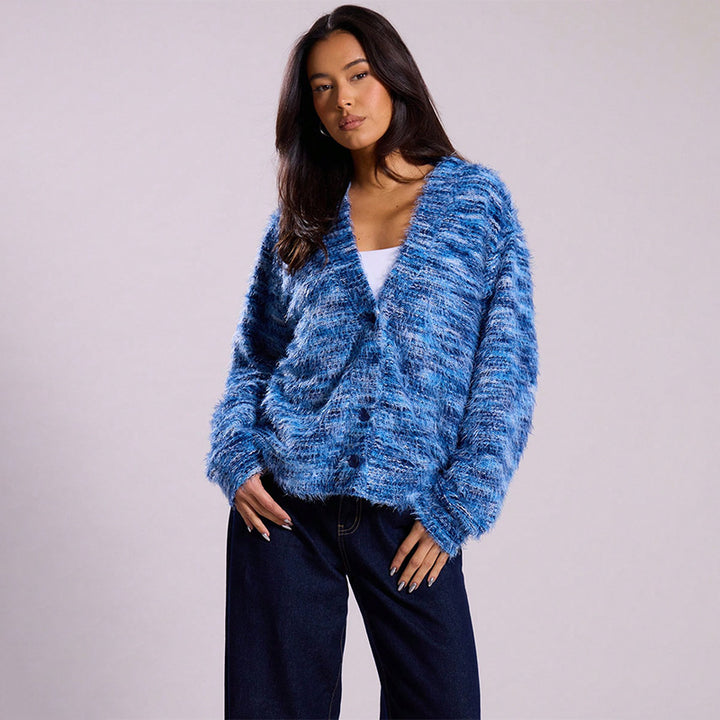 Vintage V Neck Fuzzy Knit Cardigan