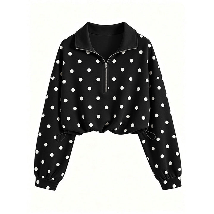 Polka Dot Half Zip Cropped Sweatshirt