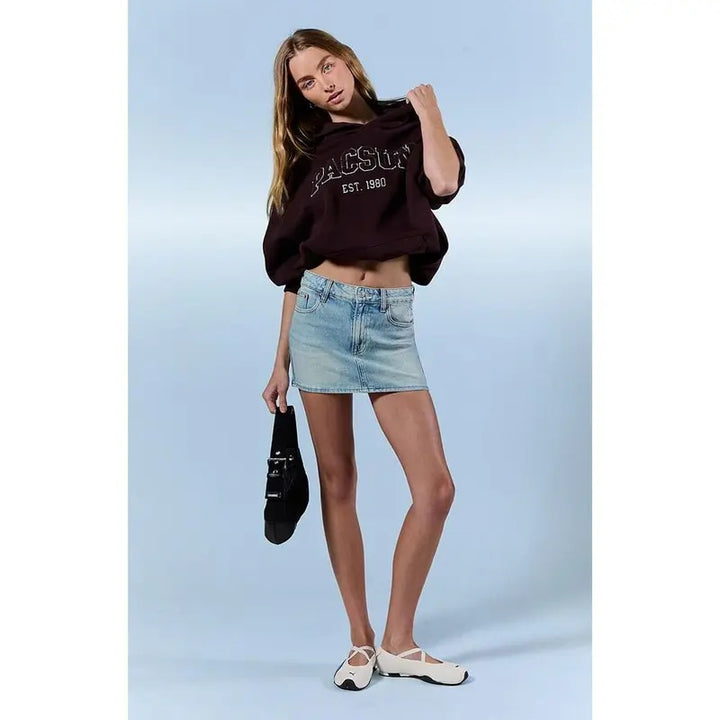 Stretch Washed Denim Mini Skirt