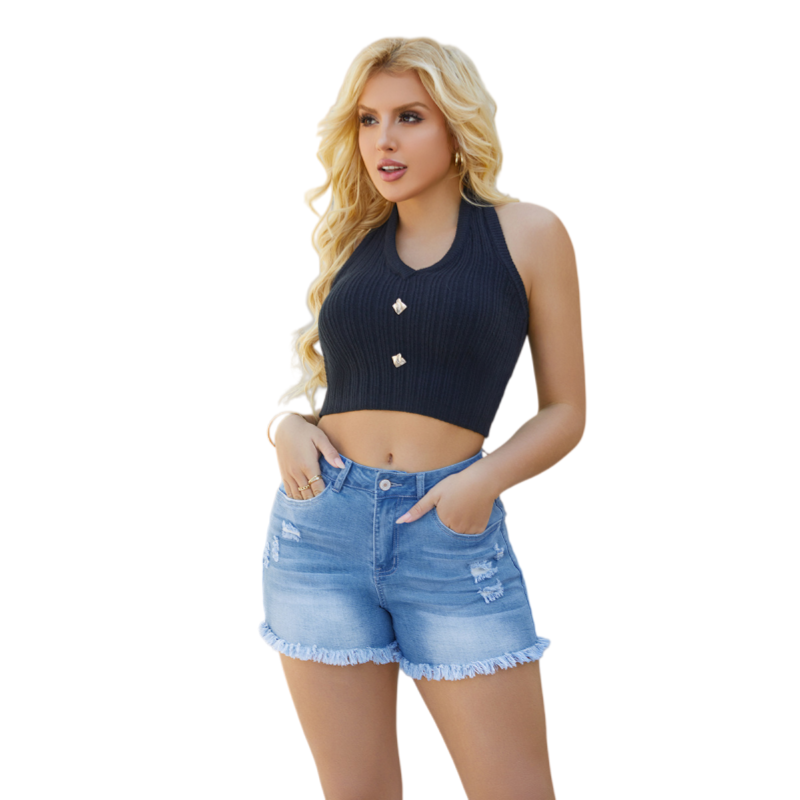 High Waist Butt Lift Distressed Shorts