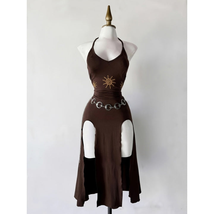 Gothic Halter Slit Midi Dress