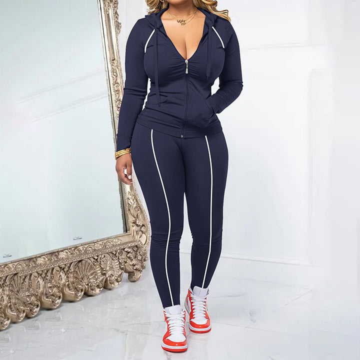 Sporty Hooded Two Piece Tracksuit