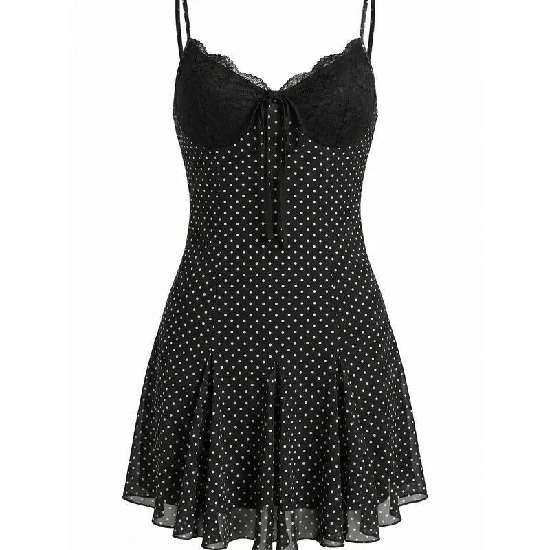 Lace Polka Dot Halter Mini Dress