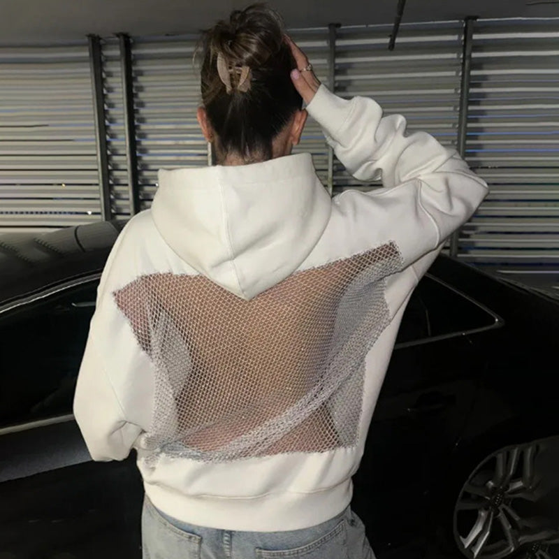 Hollow Back Lace Hooded Sweatshirt