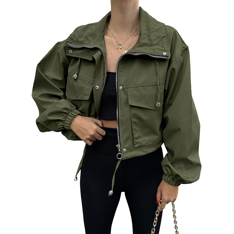 Women Cropped Zip Up Windbreaker Jacket