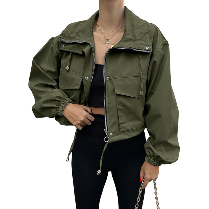 Women Cropped Zip Up Windbreaker Jacket