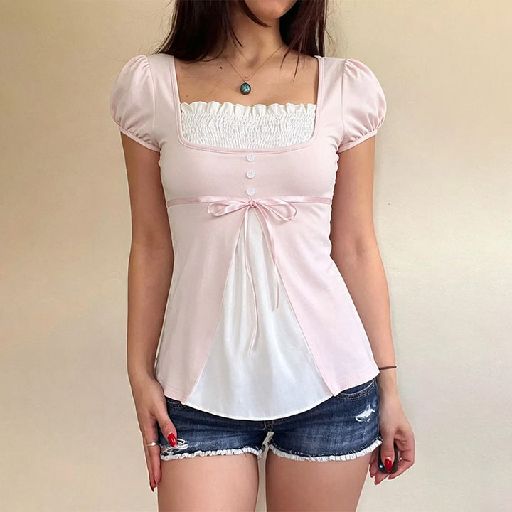 Puff Sleeve Bow A Line Top