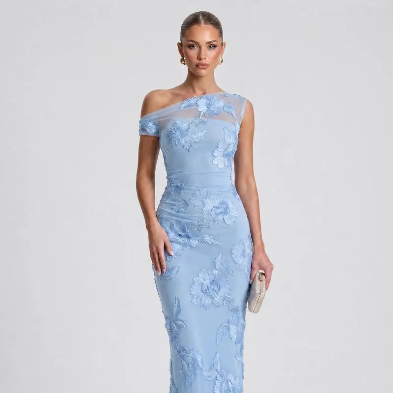 3D Floral One Shoulder Dress