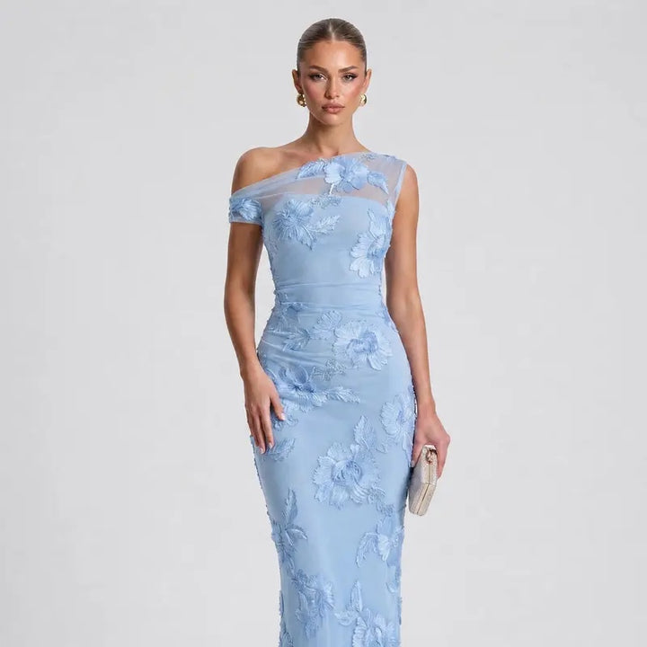 3D Floral One Shoulder Dress