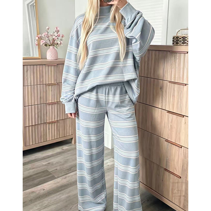 High Neck Striped Lounge 2 Piece Set