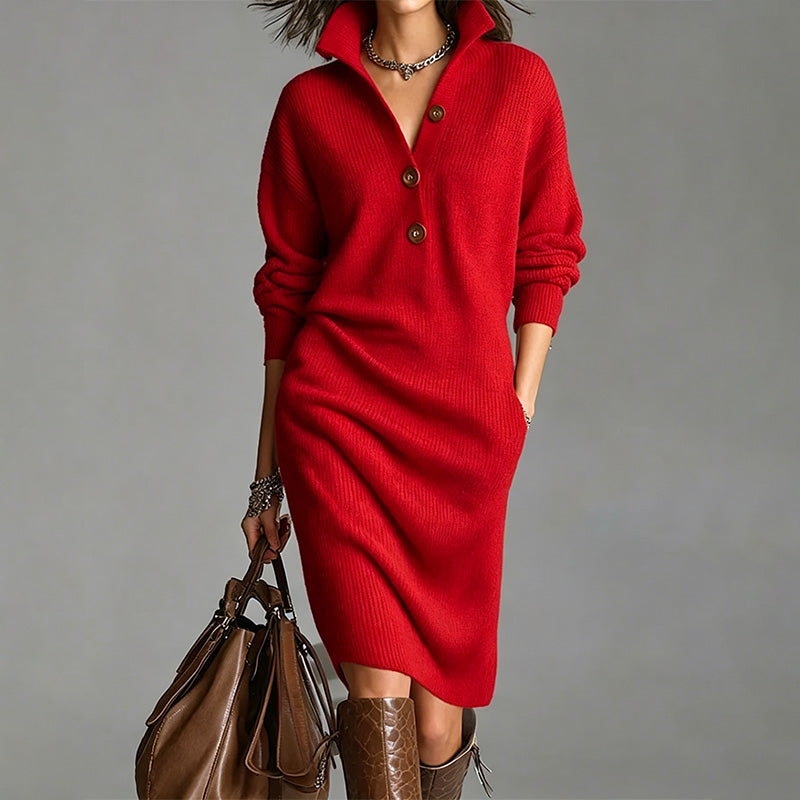 Loose Fit Pocket Knit Midi Dress