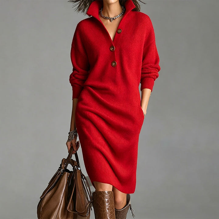 Loose Fit Pocket Knit Midi Dress