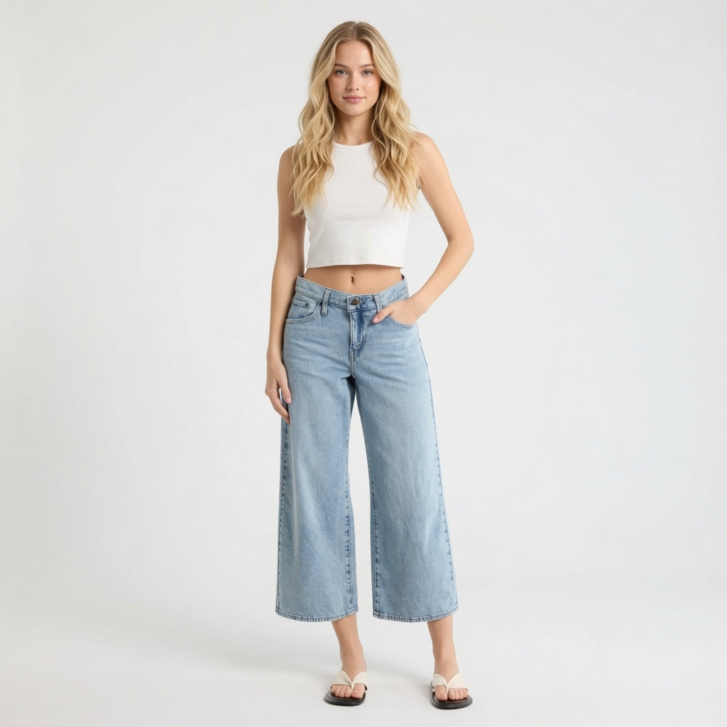 Light Retro High Waist Wide Capri Pants