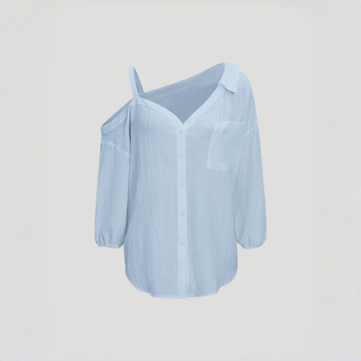 Asym Cold Shoulder Button Blouse